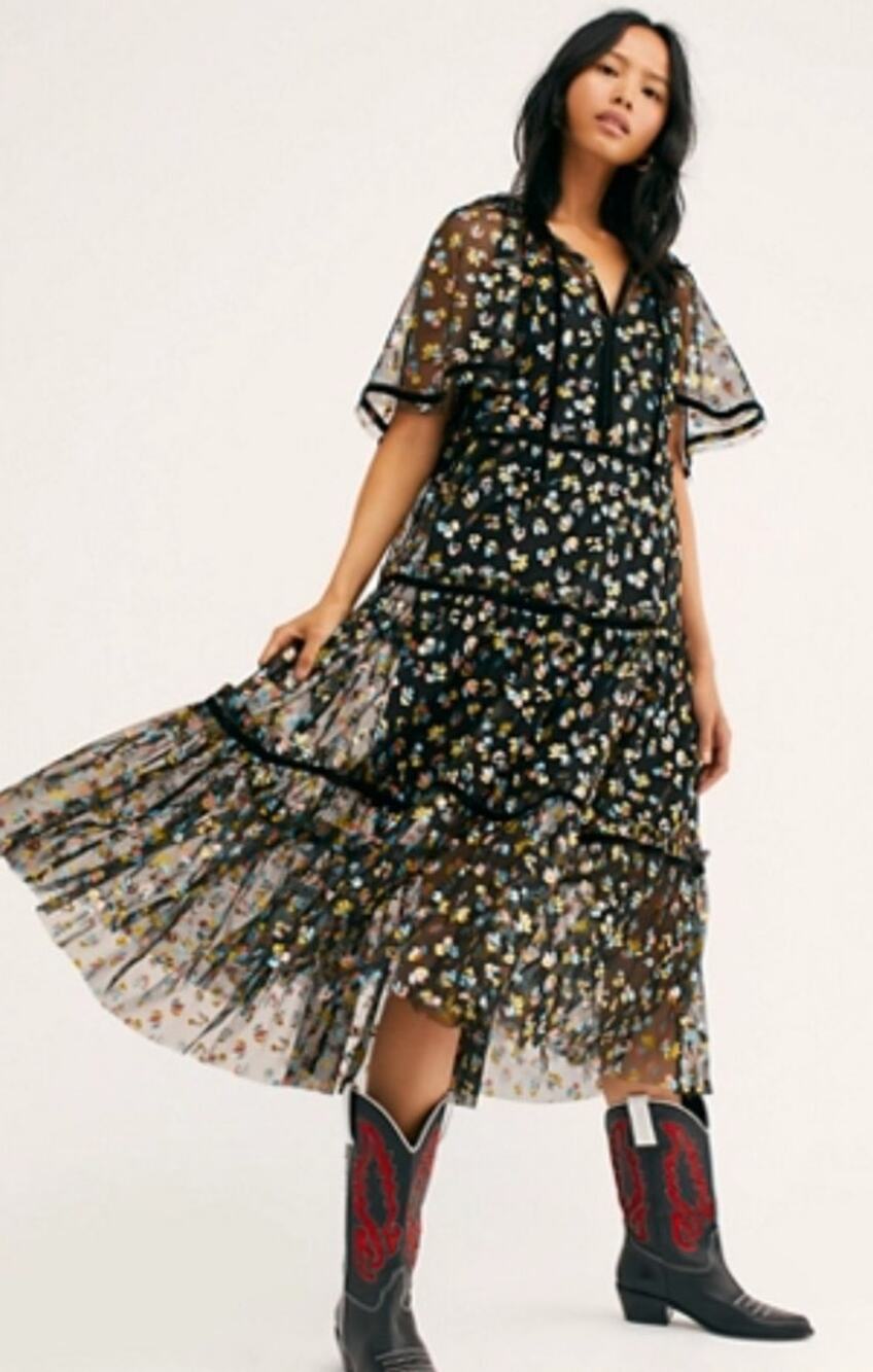 Free People Practical Magic Floral Print Mesh Dress Size XS
